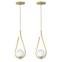 Kit 2 Pendentes Lustres On Drop DOURADO globo de vidro BRANCO