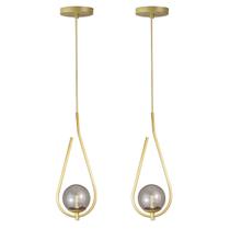 Kit 2 Pendentes Lustres On Drop DOURADO globo de vidro FUME Kit 2 Pendentes Lustres On Drop DOURADO globo de vidro FUME