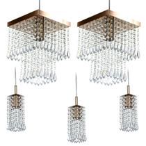 Kit 2 Pendentes Marrycrillic + 3 Pendentes Clearcrilic Cobre