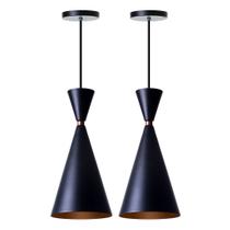 Kit 2 Pendentes Moscou Preto Com Cobre Alumínio Decorações