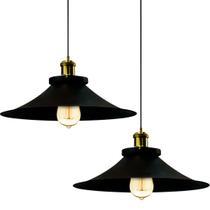 Kit 2 Pendentes Nordic Industrial 38 Cm Preto com Dourado