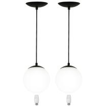kit 2 Pendentes Orby Bolinha Preto + Lampada 3000k