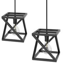 Kit 2 Pendentes Quadrada Industrial Luminária Teto Preto SF