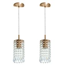 Kit 2 Pendentes Redondo Clearcrillic Cristal Acrílico Cobre