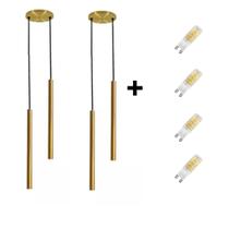 Kit 2 PendentesTubo Duplo Luxo Dourado Fosco +2 Lâmpadas G9
