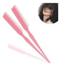 Kit 2 Pente Para Fitagem Cabelo Ondulado Cacheado E Cre Rosa