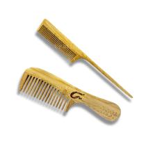 Kit 2 Pentes de Bambu Madeira Umi Antiestático, Eco, Dentes Largos Cabo Fino, Anti Frizz, Profissional