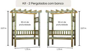 KIT 2 Pergolados com banco de madeira Pinus tratado 1,75x0,90 metros - Modelo Chardonnay KIT 2 Pergolados com banco de madeira Pinus tratado 1,75x0,90 metros - Modelo Chardonnay