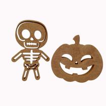 Kit 2 Personagens Halloween Mdf Cru Decorar Esqueleto Abóbora
