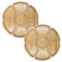 Kit 2 Petisqueira De Bambu C/ Divisória C/ 7 Espaços Redonda