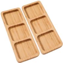 Kit 2 Petisqueira de Bambu Com 3 Divisórias Retangular 25cm