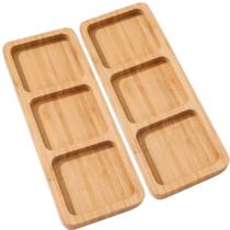 Kit 2 Petisqueira de Bambu Retangular Com 3 Divisórias 25cm