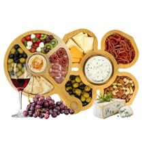 Kit 2 Petisqueira Madeira Redonda e Flor Tábua de Frios Queijo 5 Divisórias