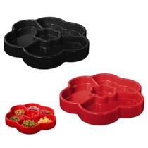 Kit 2 Petisqueiras 23cm em Plastico com 4 Divisorias Preto e Vermelho Injetemp