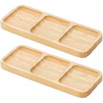 Kit 2 Petisqueiras 3 Divisórias 25x10cm Bandeja de Bambu Ent Kit 2 Petisqueiras 3 Divisórias 25x10cm Bandeja de Bambu Ent