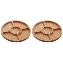 Kit 2 Petisqueiras de Bambu 5 Divisórias 25cm Lyor Round Aperitivos Tábua Redonda Servir Petiscos