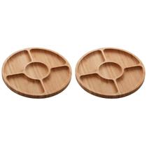 Kit 2 Petisqueiras de Bambu 5 Divisórias 25cm Lyor Round Aperitivos Tábua Redonda Servir Petiscos