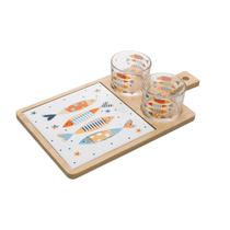 Kit 2 petisqueiras no bambu com bowl iki wolff