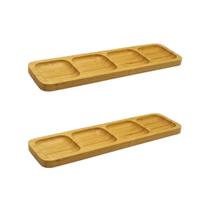 Kit 2 Petisqueiras Retangular C/ 4 Divisórias Bambu 33x10cm