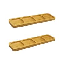 Kit 2 Petisqueiras Retangular C/ 4 Divisórias Bambu 33x10cm