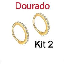 Kit 2 Piercing Nariz Cartilagem Argola Cravejado Strass 8mm/10mm modelo:CC/DOURADO/8MM