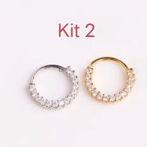 Kit 2 Piercing Nariz Cartilagem Argola Cravejado Strass 8mm/10mm Kit 2 Piercing Nariz Cartilagem Argola Cravejado Strass 8mm/10mm