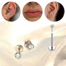 Kit 2 Piercing Titanio Labret Ponto Luz Push Pin Pedra de Zirconia Anti Alergico Resistente a Corrosão Tragus, Helix, Conch, Label, Boca, Medusa