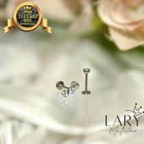 Kit 2 Piercing Titanio Labret Ponto Luz Push Pin Pedra de Zirconia Anti Alergico Resistente a Corrosão Tragus, Helix, Conch, Label, Boca, Medusa