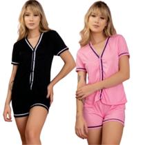 KIT 2 Pijama Americano Bloqueira Curto Vekyo Amamentação Aberto Botão Cirurgico Linha Noite