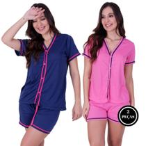 Kit 2 Pijama Americano Curto Botão Amamentação -c1 KIT 2 SABRINA MARINHO ROSA