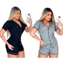 Kit 2 Pijama Americano Curto Feminino Adulto Preto E Cinza