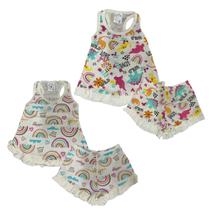 Kit 2 Pijama Baby Doll Menina 100% Algodão Confortável Verão Kit 2 Pijama Baby Doll Menina 100% Algodão Confortável Verão