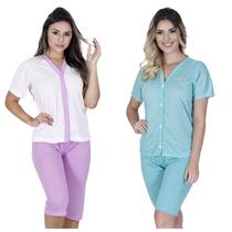 Kit 2 Pijama bermuda Manga Curta Aberto com Botão meia estação primavera verão Kit 2 Pijama bermuda Manga Curta Aberto com Botão meia estação primavera verão