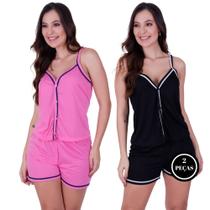 Kit 2 Pijama de Calor Americano Alça Amamentação - c13 KIT 2 DAYSE PRETO ROSA
