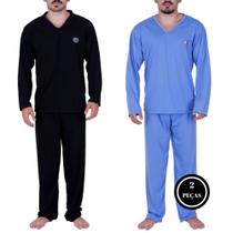 Kit 2 Pijama de Inverno Blusa de Frio Masculino Manga Longa Calça Comprida -c7 ALEX PRETO E FROZEN