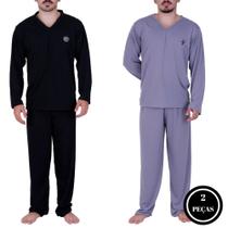 Kit 2 Pijama de Inverno Manga Longa Calça Comprida Adulto Masculino Longo -c7 KIT 2 ALEX PRETO CINZA Kit 2 Pijama de Inverno Manga Longa Calça Comprida Adulto Masculino Longo -c7 KIT 2 ALEX PRETO CINZA