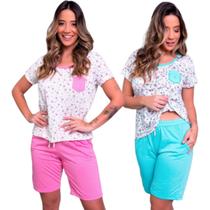 KIT 2 Pijama Estampado Hadassa Vekyo Roupa Para Verão Short Manga Curta Baby Doll Linha Noite