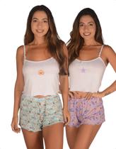 Kit 2 Pijama Feminino Baby Doll Short Estampado Confortável Alça Regulável Dormir Delicado Kit 2 Pijama Feminino Baby Doll Short Estampado Confortável Alça Regulável Dormir Delicado