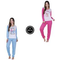 Kit 2 Pijama Feminino Calça Comprida e Manga Longa - c8 KIT 2 GABY AZUL E PINK Kit 2 Pijama Feminino Calça Comprida e Manga Longa - c8 KIT 2 GABY AZUL E PINK