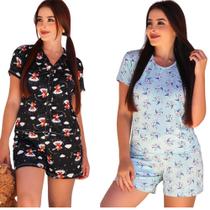 Kit 2 Pijama Feminino Curto Verão Estampado Suede