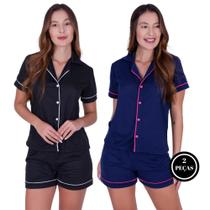 Kit 2 Pijama Gola Manga Curta e Short Botão - c10 KIT 2 BRENDA PRETO/B MARINHO/R