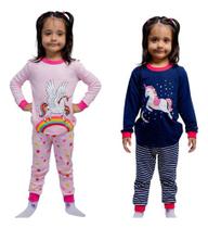 Kit 2 Pijama Infantil Comprido Menina Algodão Manga Longa