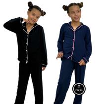 Kit 2 Pijama Infantil Menina Inverno Blusa com Gola e Calça - KIT 2 KATRINE PRETO E MARINHO