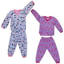 Kit 2 Pijama Infantil Menina Manga Longa Bebê Estampado 1 2 4 Anos