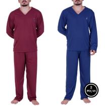 Kit 2 Pijama inverno Manga Longa Calça Comprida - KIT 2 ALEX VINHO E MARINHO