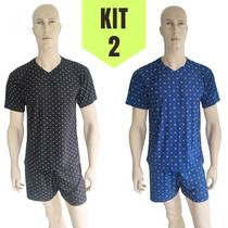Kit 2 - Pijama Liganete Adulto Masculino Manga Curta Verão Estampado