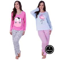 Kit 2 Pijama Longo Estampado - c9 KIT 2 BICHINHO LONGO VAQUINHA FLAMINGO