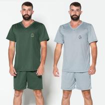 KIT 2 Pijama Masculino Gola Liso V Fechado Bella Fiore Roupas Masculinas Linha Noite Inverno