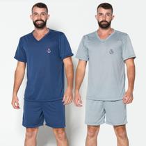 KIT 2 Pijama Masculino Gola Liso V Fechado Bella Fiore Roupas Masculinas Linha Noite Inverno