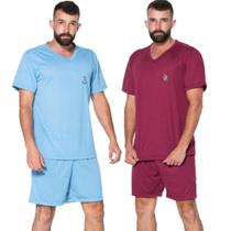 KIT 2 Pijama Masculino Gola V Fechado Vekyo Short e Blusa Roupa de Dormir Linha Noite KIT 2 Pijama Masculino Gola V Fechado Vekyo Short e Blusa Roupa de Dormir Linha Noite